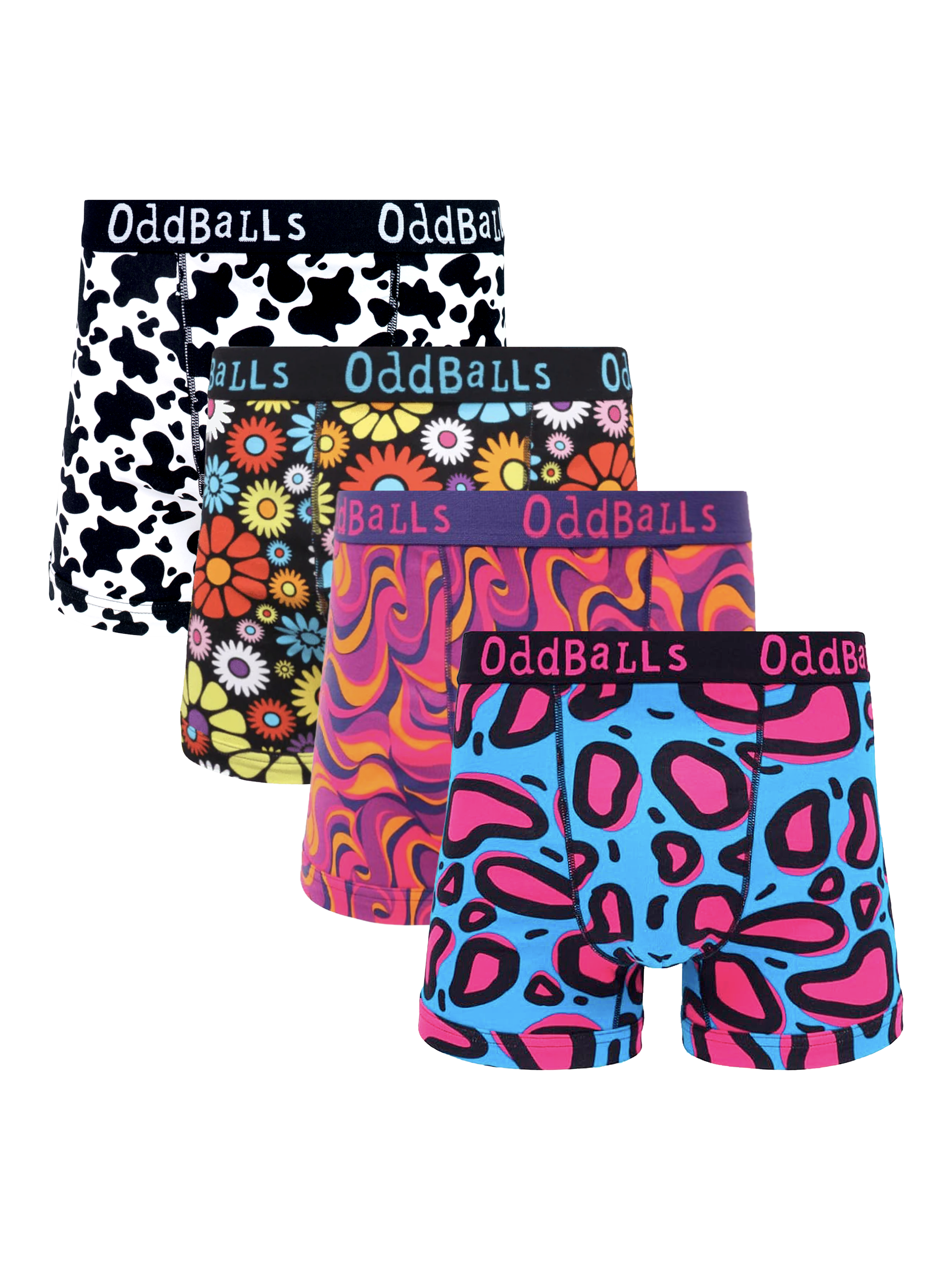 Product image 1 of 5, which shows OddBalls Cotton Boxers Favourites Bundle, Pack of 4, Multi, S