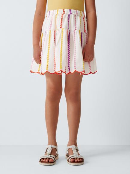 John Lewis Kids' Woven Embroidered Mini Skirt, Multi, Multi