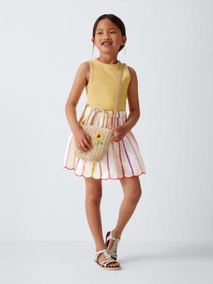 John Lewis Kids' Woven Embroidered Mini Skirt, Multi - view 2, Multi