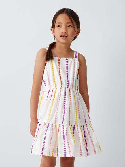 John Lewis Kids' Woven Embroidered Tiered Dress, Multi, Multi