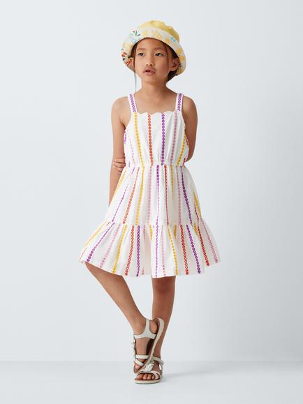 John Lewis Kids' Woven Embroidered Tiered Dress, Multi - view 2, Multi