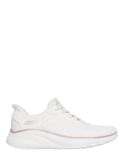 Skechers BOBS Wide Fit Sport Squad Chaos Slip-ins Trainers, White/Gold