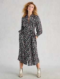 White Stuff Covy Abstract Shirt Dress, Black/Multi, Black/Multi