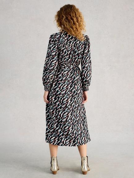 White Stuff Covy Abstract Shirt Dress, Black/Multi - view 2, Black/Multi