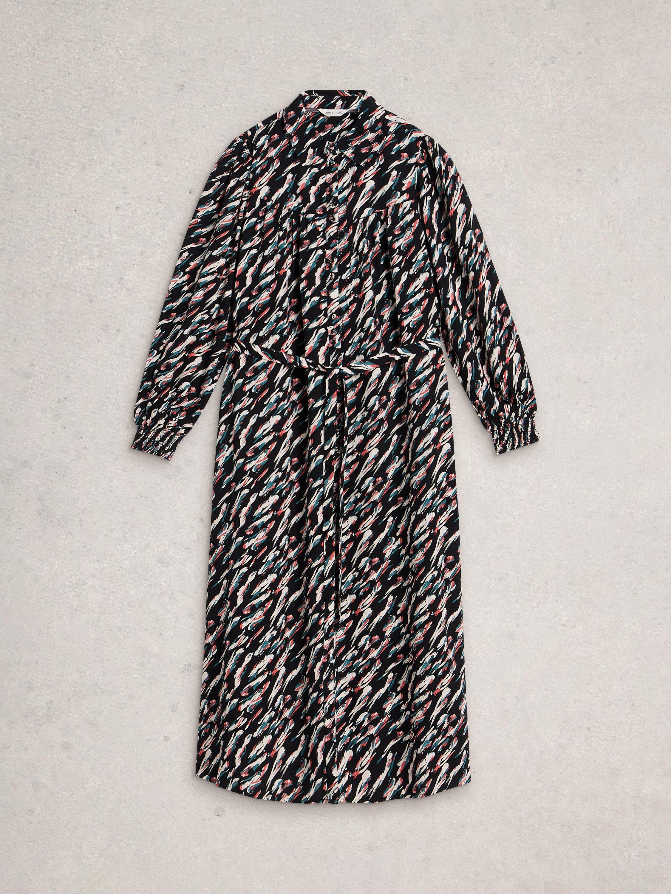 Product image 5 of 6, which shows White Stuff Covy Abstract Shirt Dress, Black/Multi, 6