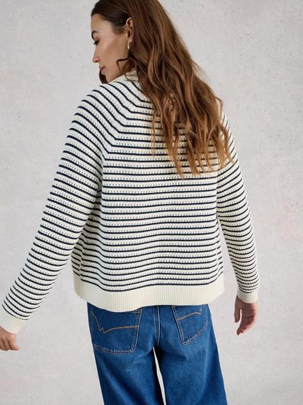 White Stuff Chaterly Textured Stripe Cardigan, Ivory/Multi - view 2, Ivory/Multi