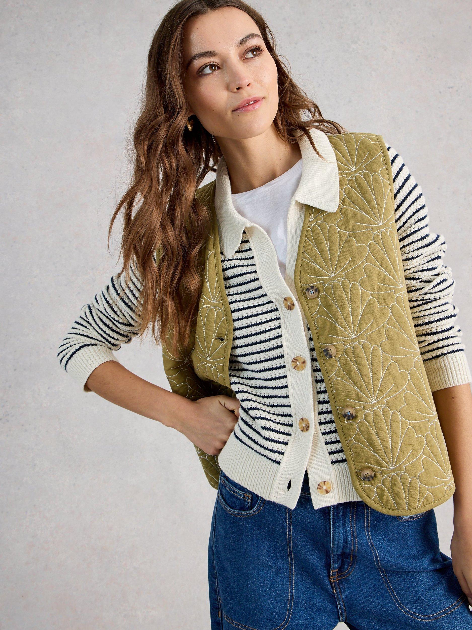 Product image 4 of 6, which shows White Stuff Chaterly Textured Stripe Cardigan, Ivory/Multi, S