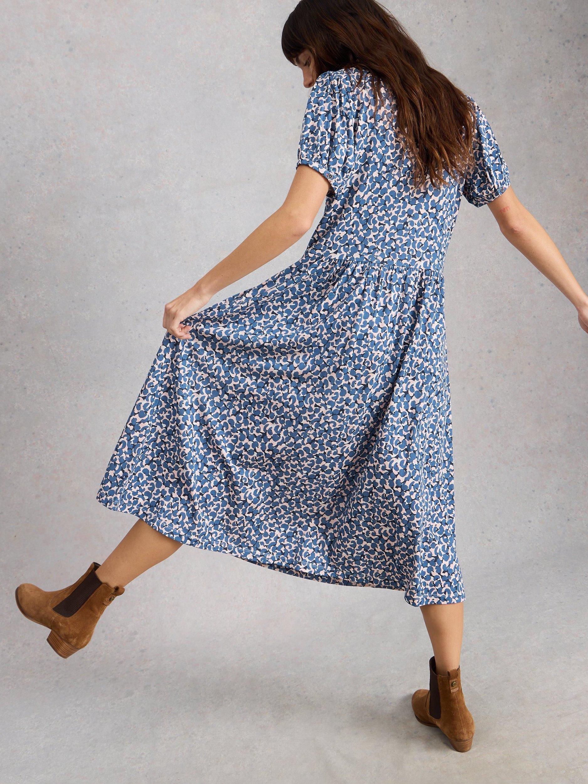 Product image 2 of 6, which shows White Stuff Leah Abstract Jersey Dress, Blue/Multi, 6