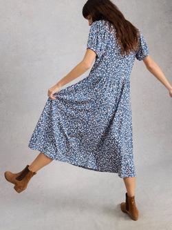 White Stuff Leah Abstract Jersey Dress, Blue/Multi - view 2, Blue/Multi