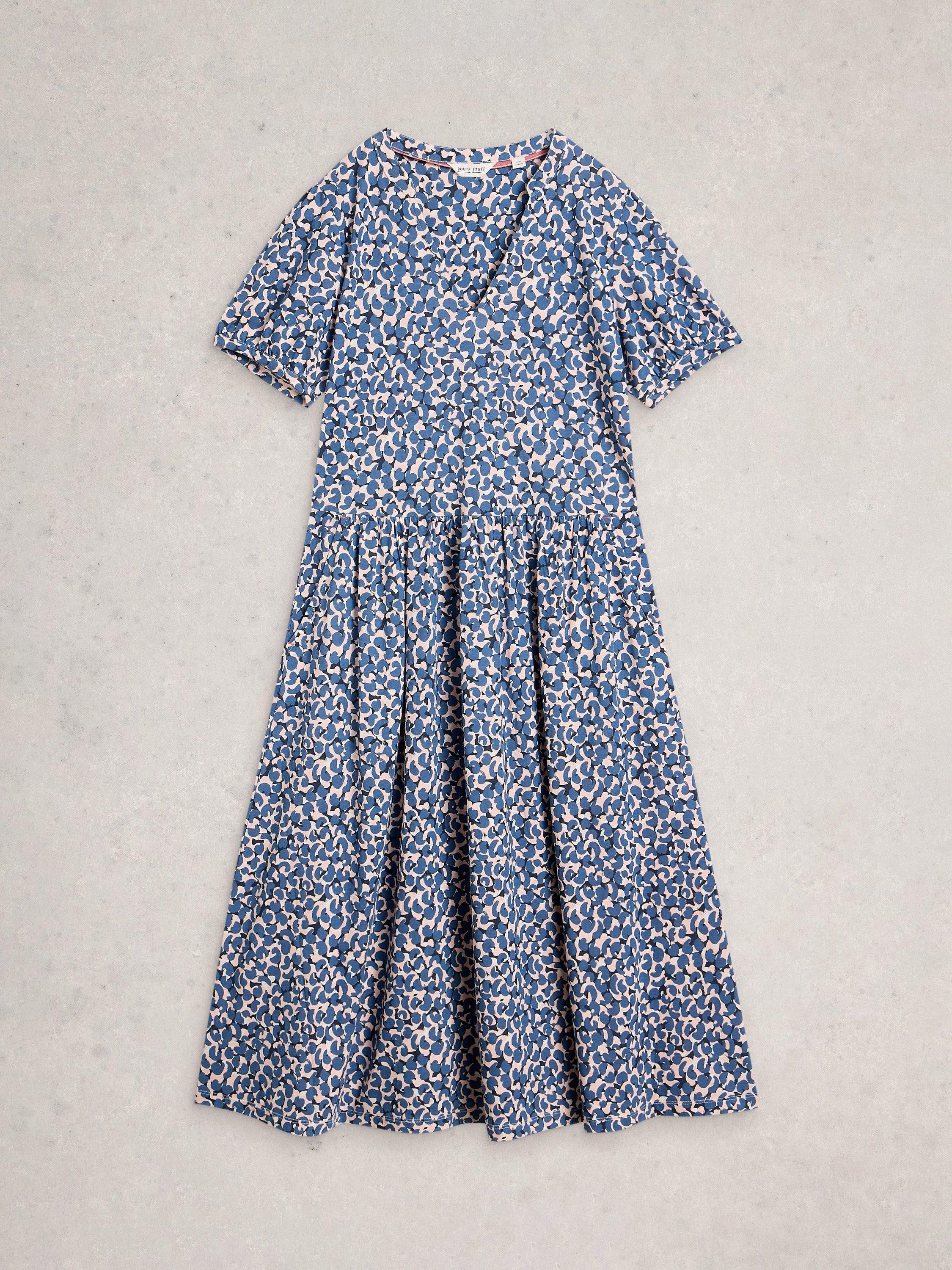 Product image 5 of 6, which shows White Stuff Leah Abstract Jersey Dress, Blue/Multi, 6