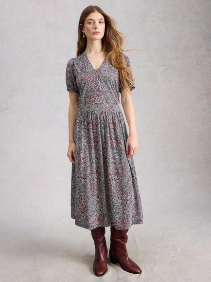 White Stuff Leah Midi Dress, Blue/Multi, Blue/Multi