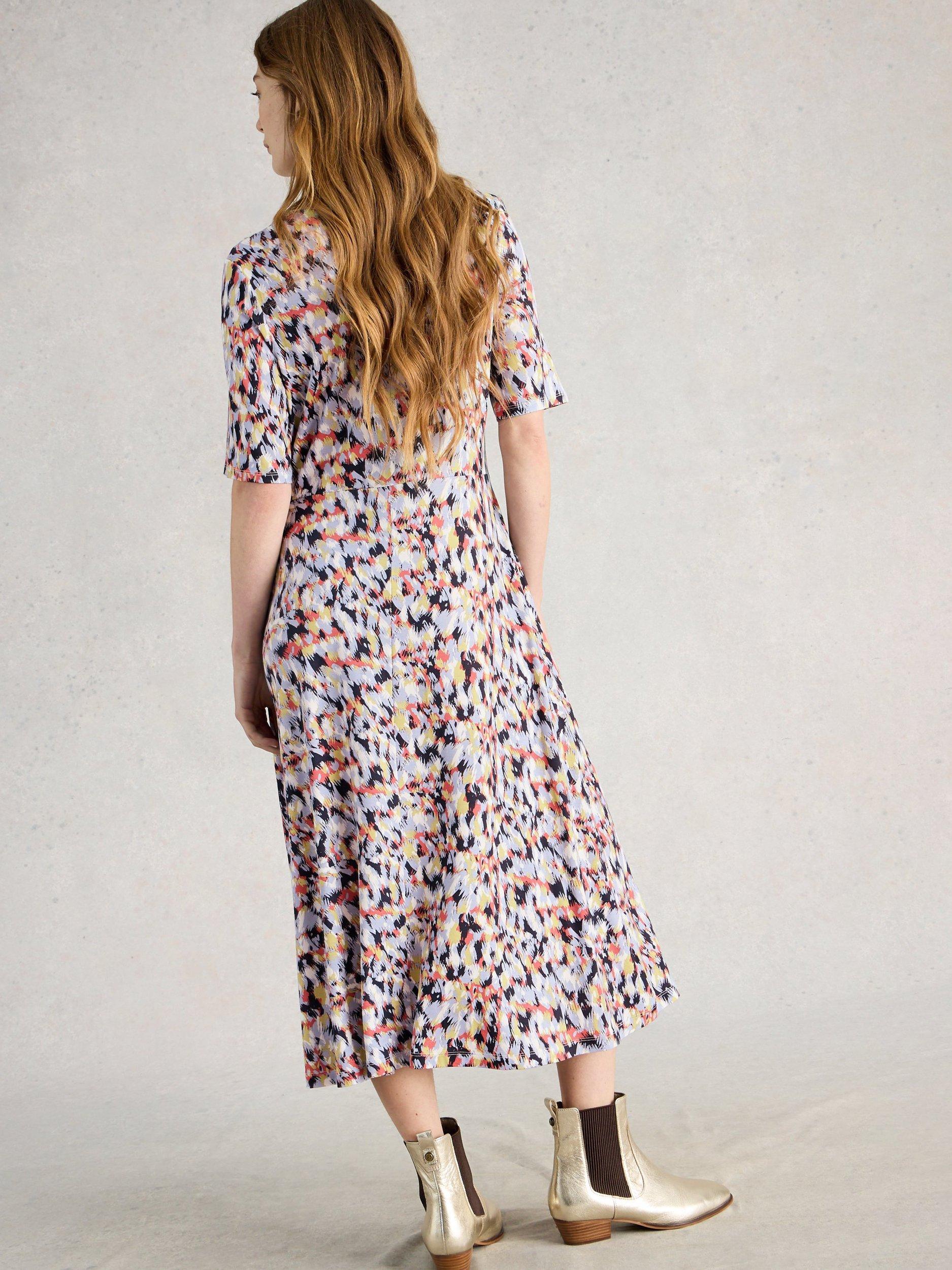 Product image 2 of 6, which shows White Stuff Madeline Abstract Jersey Dress, Blue/Multi, 6