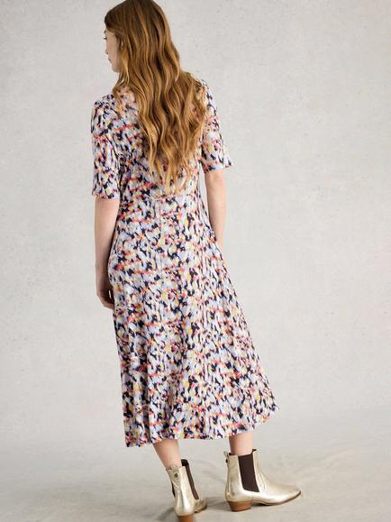 White Stuff Madeline Abstract Jersey Dress, Blue/Multi - view 2, Blue/Multi