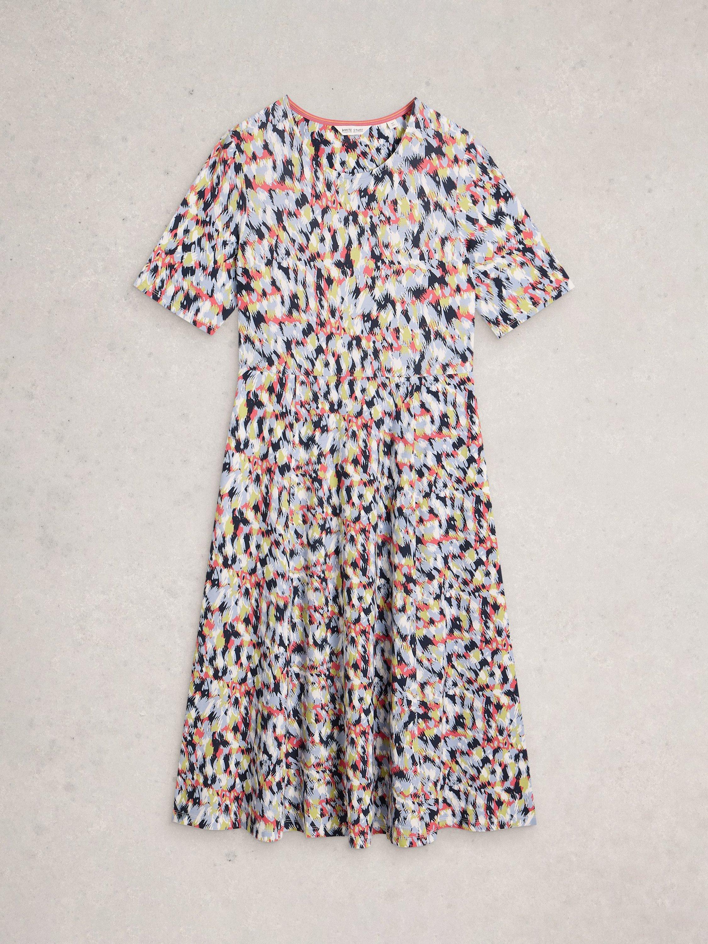 Product image 5 of 6, which shows White Stuff Madeline Abstract Jersey Dress, Blue/Multi, 6