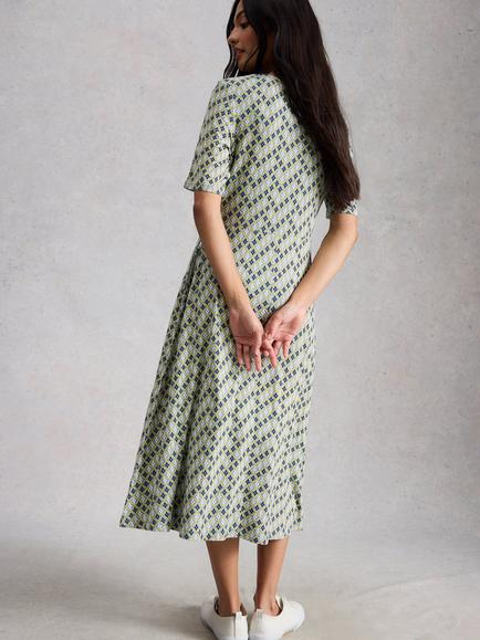 White Stuff Madeline Geometric Print Jersey Dress, Green Multi - view 2, Green/Multi