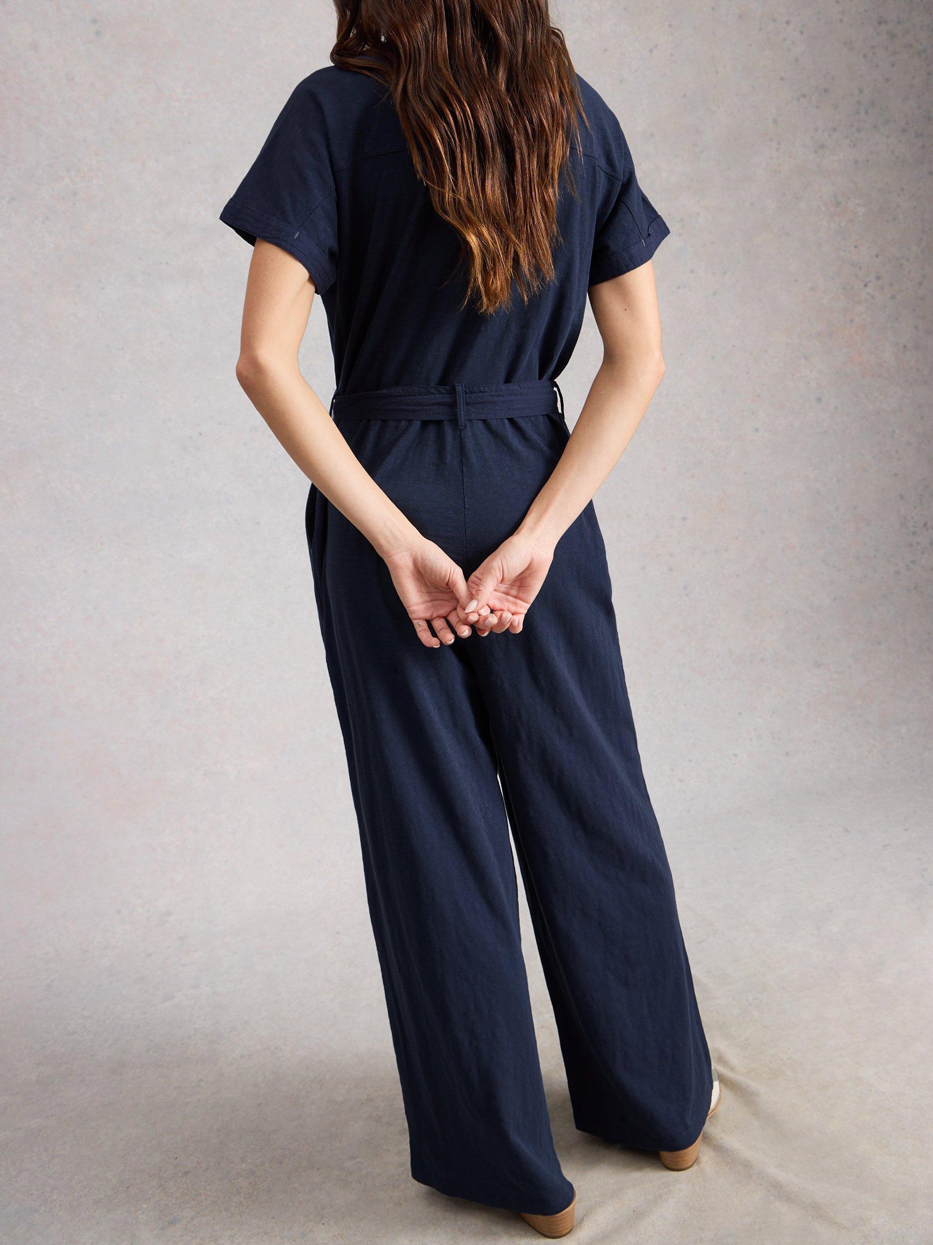Product image 2 of 6, which shows White Stuff Sandy Cotton Jumpsuit, Navy, 6S
