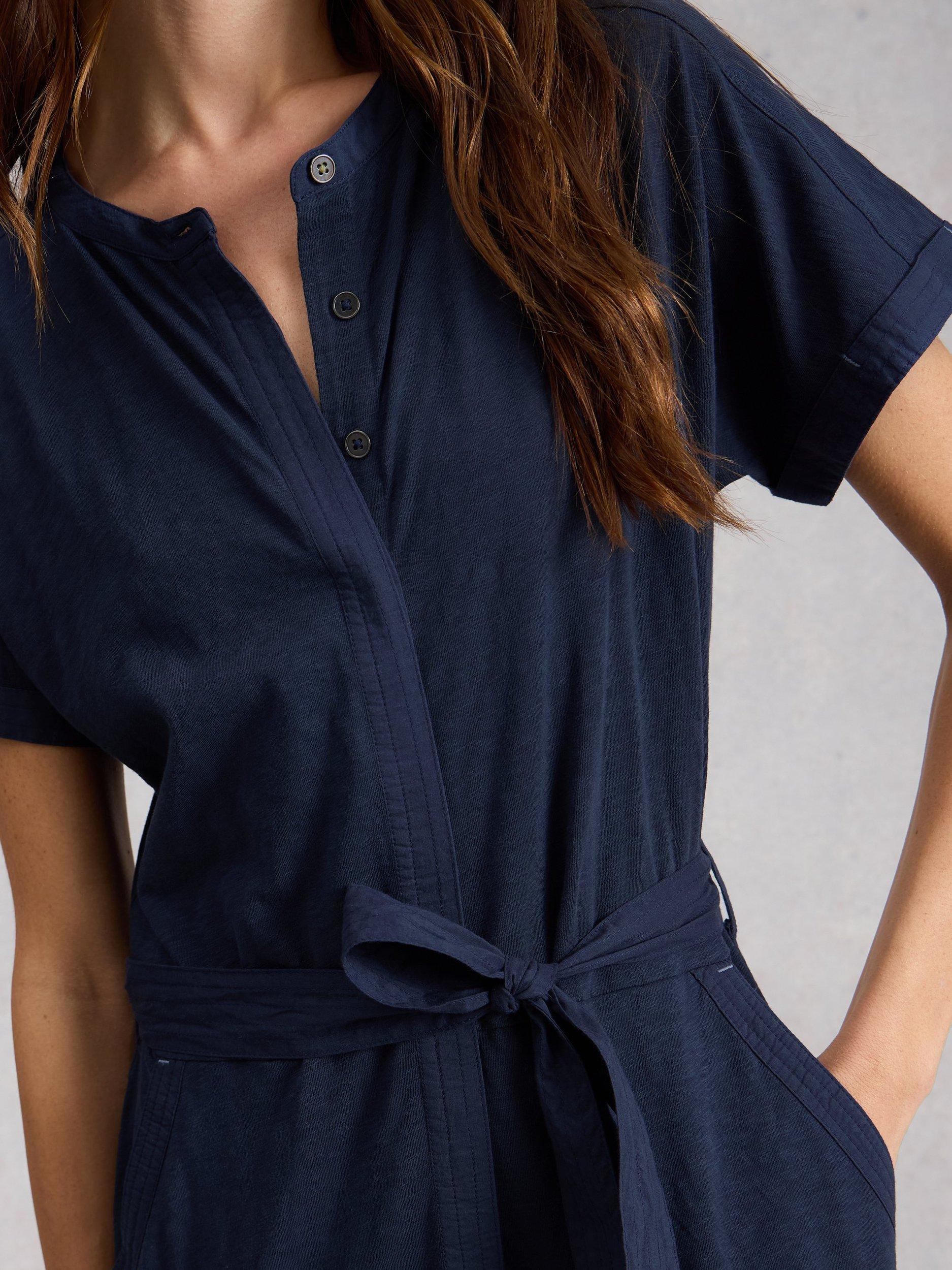 Product image 3 of 6, which shows White Stuff Sandy Cotton Jumpsuit, Navy, 6S