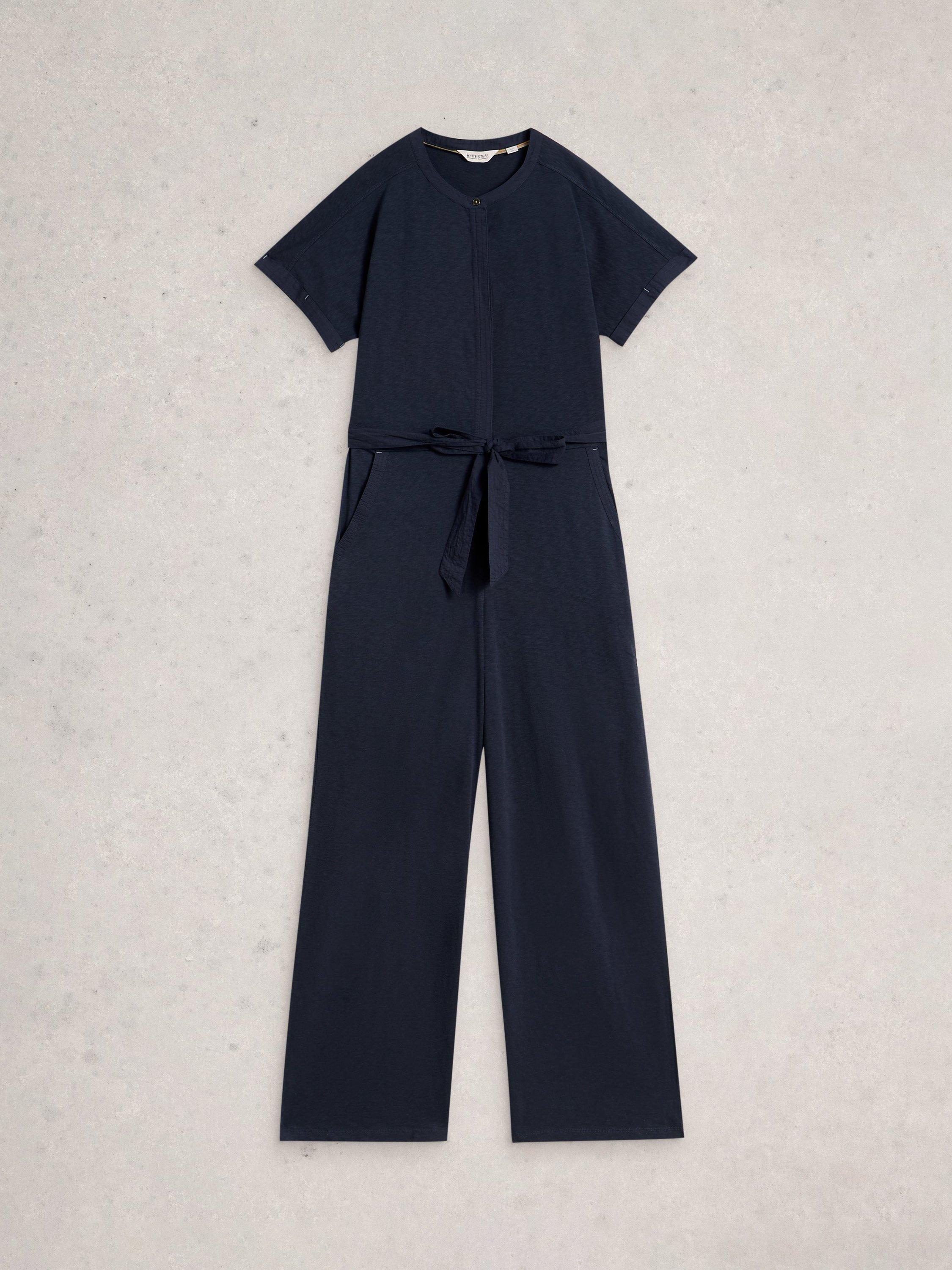 Product image 5 of 6, which shows White Stuff Sandy Cotton Jumpsuit, Navy, 6S