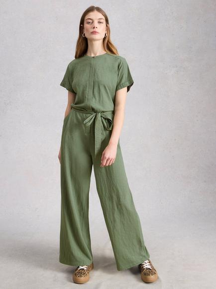 White Stuff Sandy Cotton Jumpsuit, Green