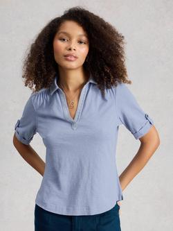 White Stuff Allie Embroidered Jersey Shirt, Mid Blue, Mid Blue