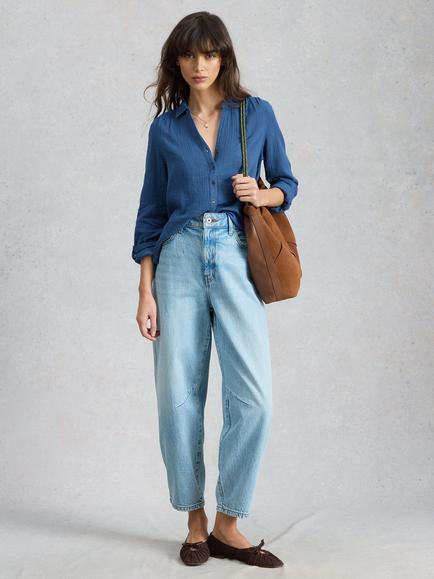 White Stuff Annie Double Cloth Shirt, Dark Blue, Dark Blue