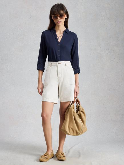 White Stuff Annie Jersey Longline Shirt, Navy, Navy