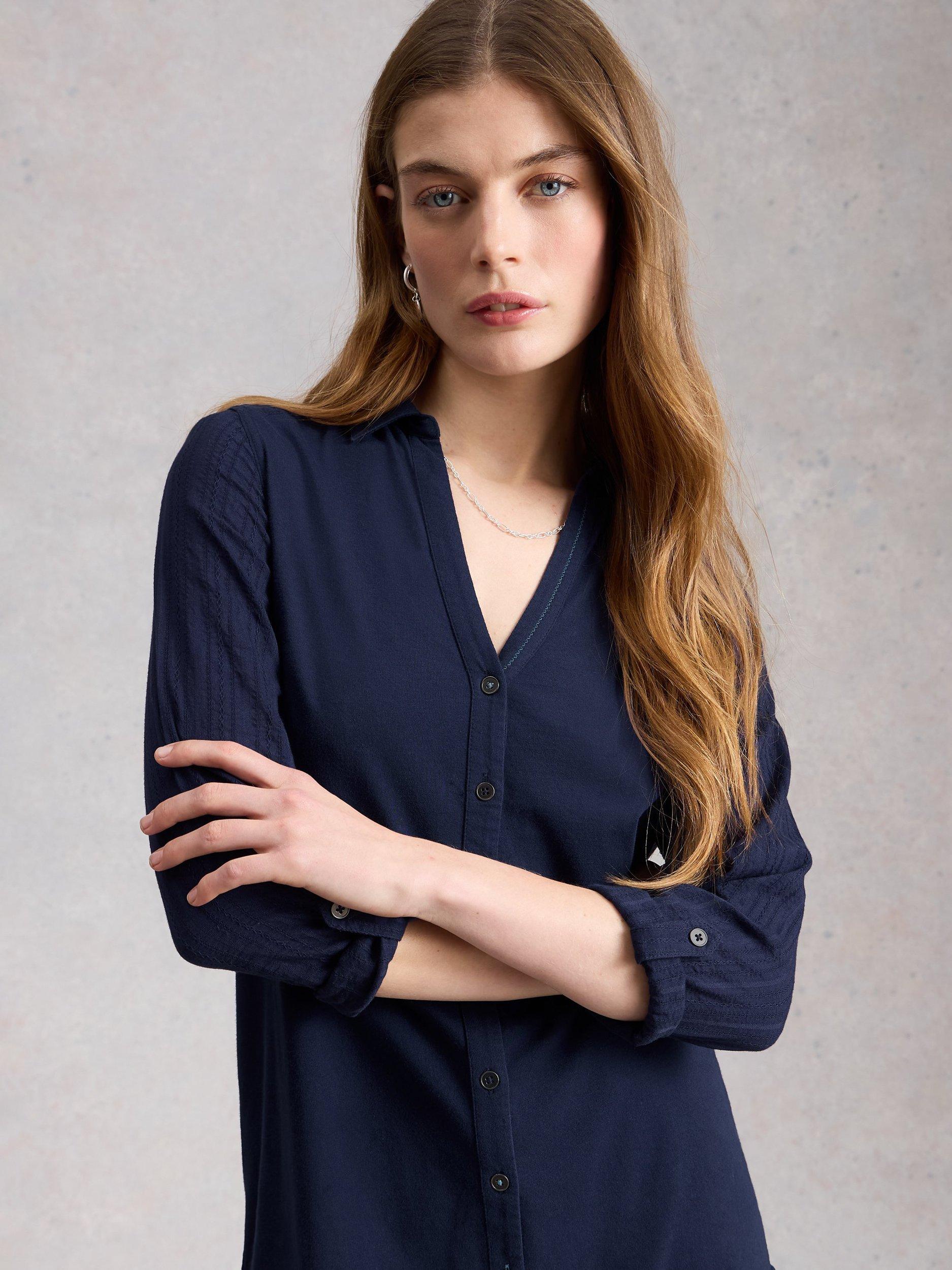 Product image 3 of 6, which shows White Stuff Annie Jersey Longline Shirt, Navy, 6
