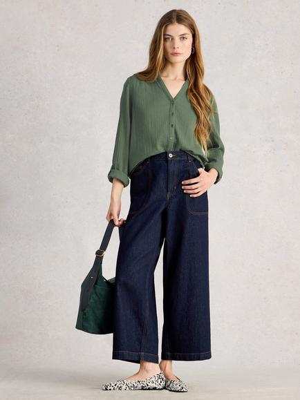 White Stuff Annie Double Cloth Shirt, Green Khaki, Green Khaki