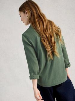 White Stuff Annie Double Cloth Shirt, Green Khaki - view 2, Green Khaki