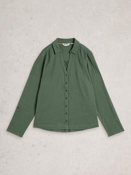 White Stuff Annie Double Cloth Shirt, Green Khaki, Green Khaki