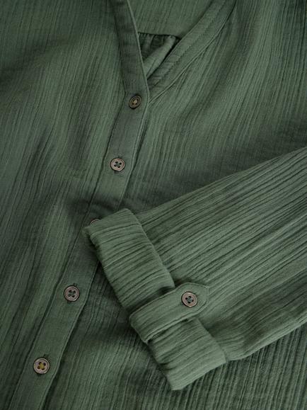 White Stuff Annie Double Cloth Shirt, Green Khaki - view 2, Green Khaki