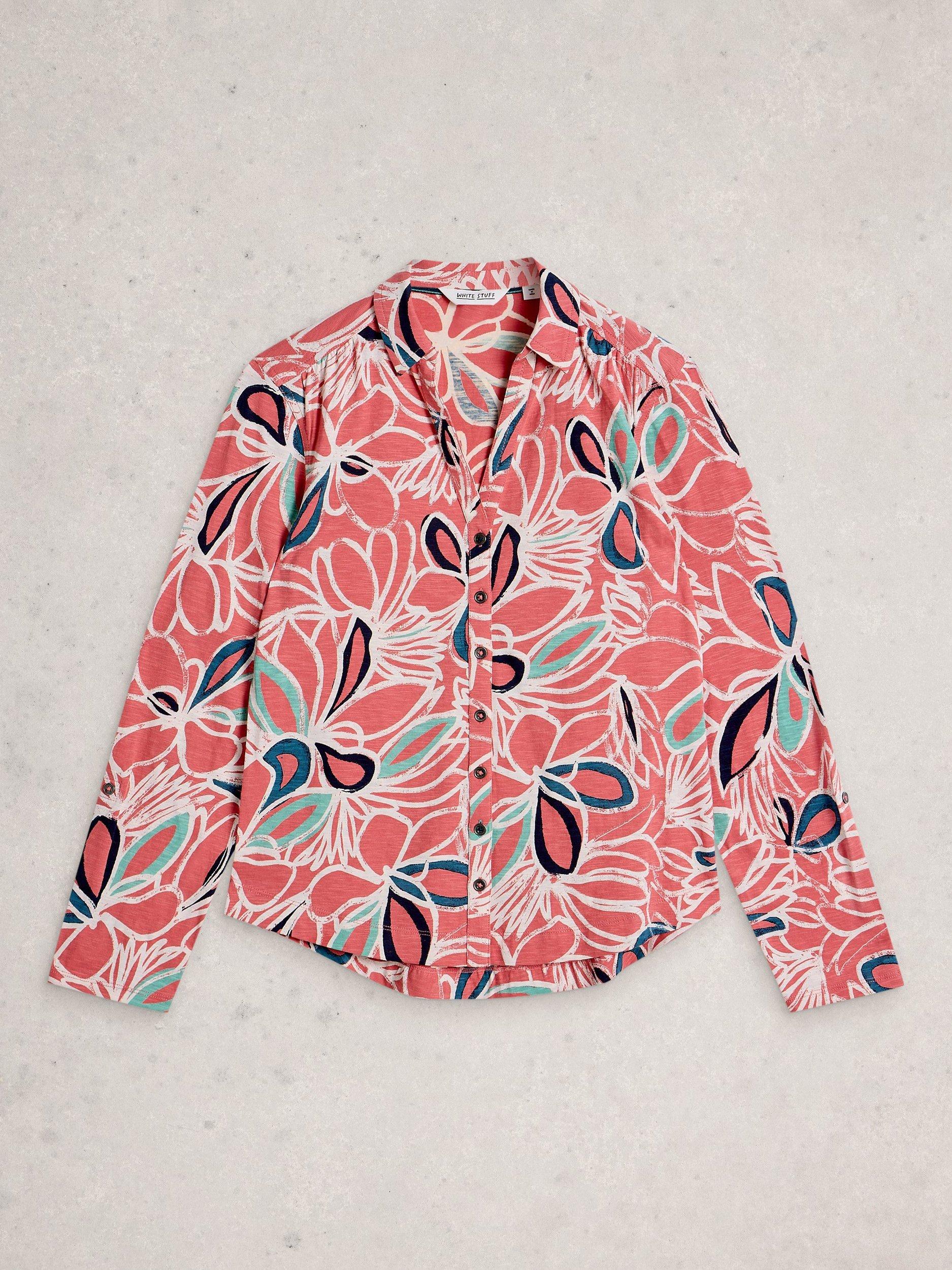 Product image 5 of 6, which shows White Stuff Annie Abstract Jersey Shirt, Pink/Multi, 6