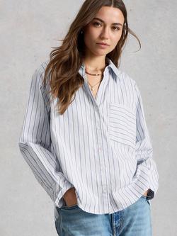 White Stuff Sadie Cotton Poplin Boyfriend Shirt, Blue