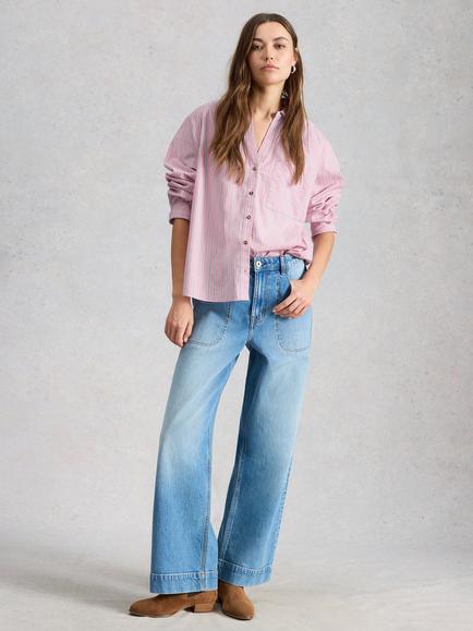 White Stuff Sadie Cotton Poplin Boyfriend Shirt, Pink