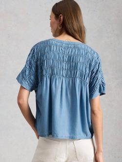 White Stuff Tammie Shirred Denim Shirt, Light Blue - view 2, Light Blue
