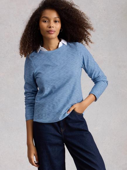 White Stuff Clara Textured Stripe Top, Blue, Blue