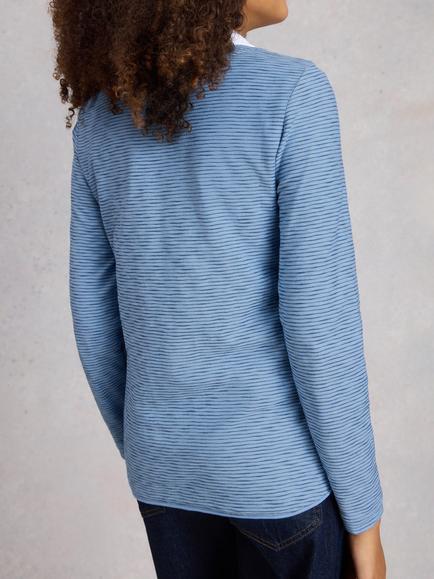 White Stuff Clara Textured Stripe Top, Blue - view 2, Blue