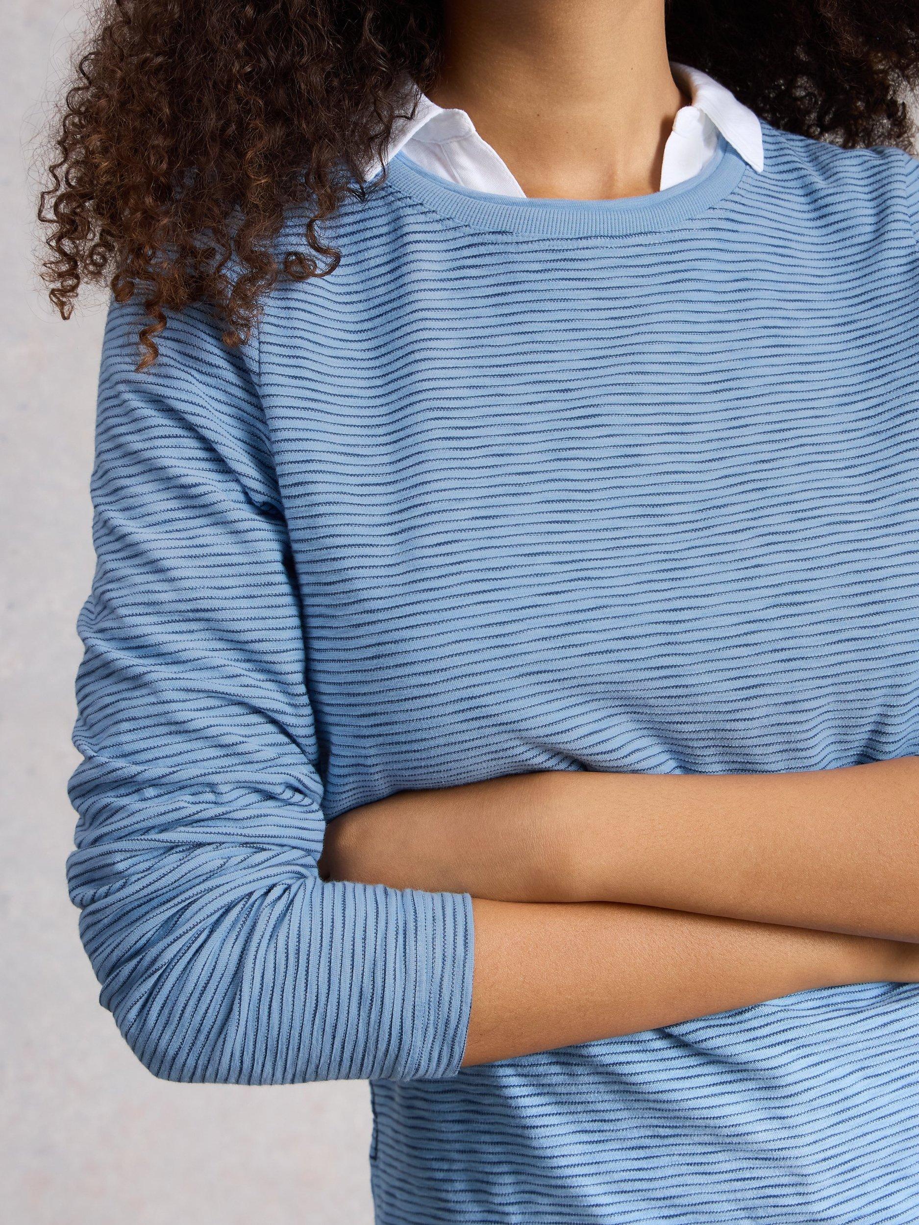 Product image 4 of 6, which shows White Stuff Clara Textured Stripe Top, Blue, 6