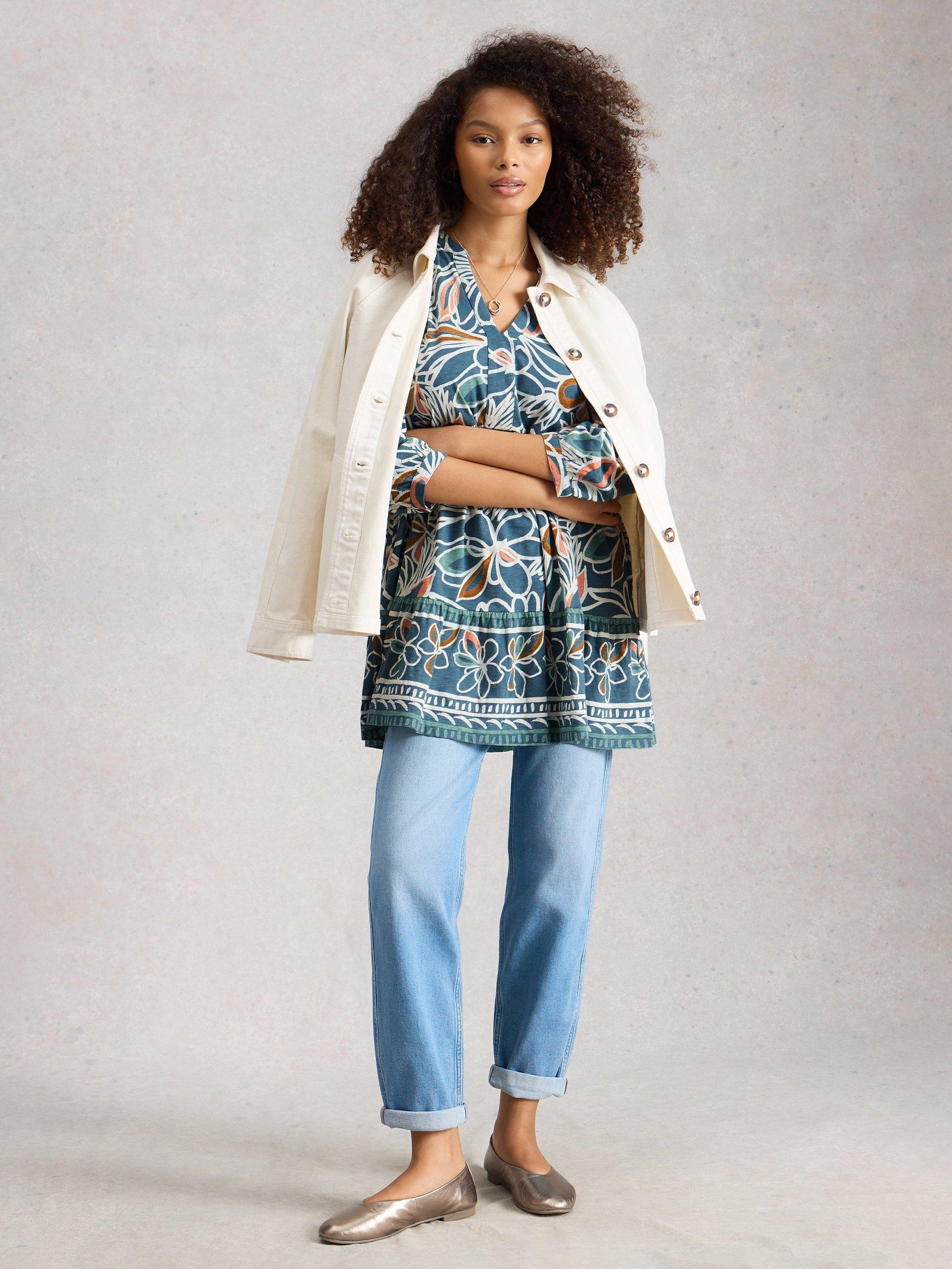 Product image 5 of 6, which shows White Stuff Marta V-Neck Tunic, Teal, 6