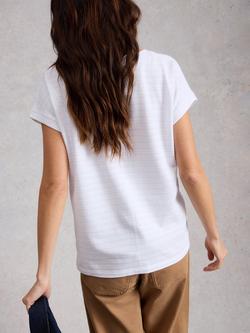 White Stuff Textured Cotton Notch V-Neck T-Shirt, White - view 2, White