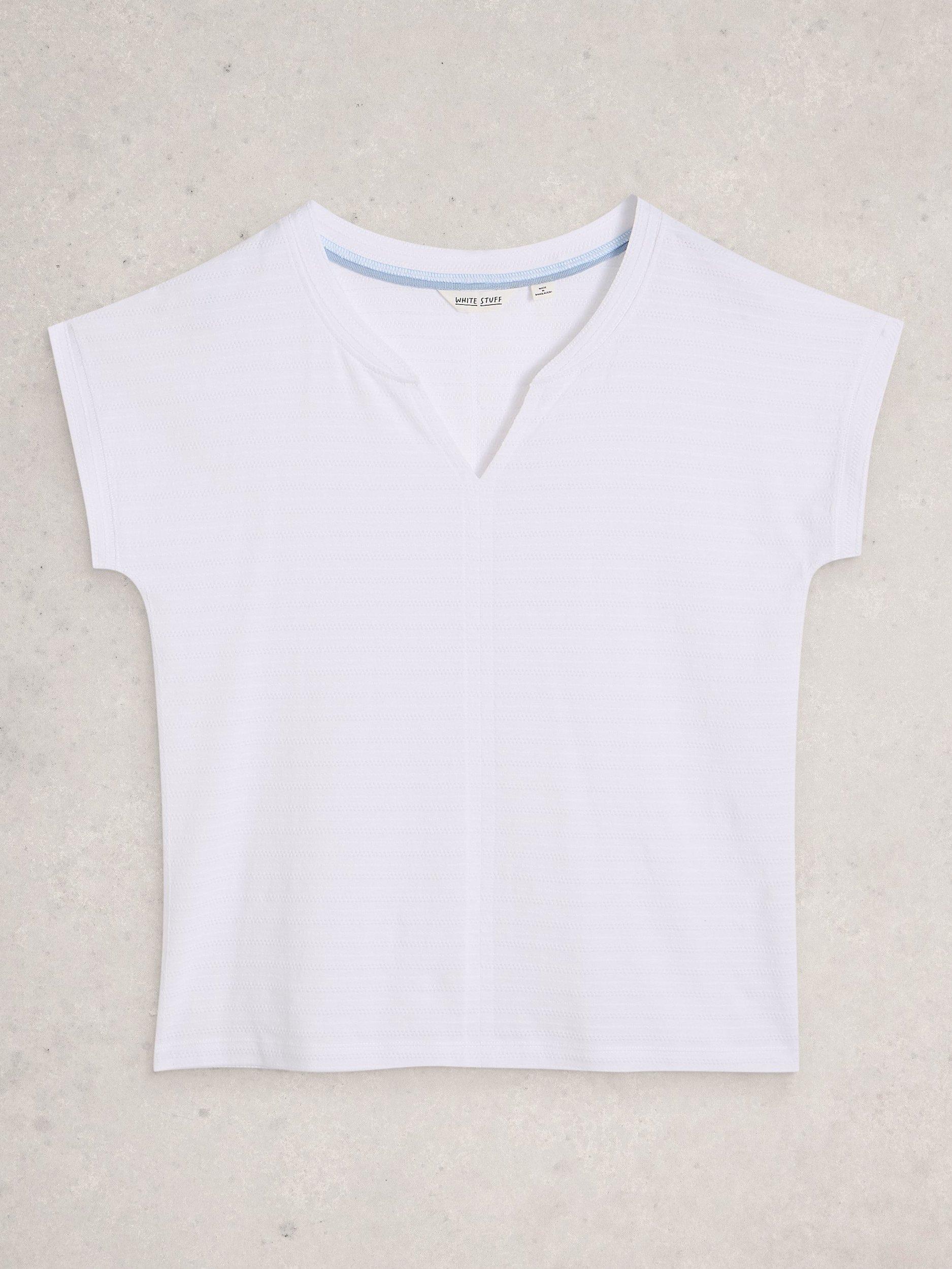 Product image 5 of 6, which shows White Stuff Textured Cotton Notch V-Neck T-Shirt, White, 6