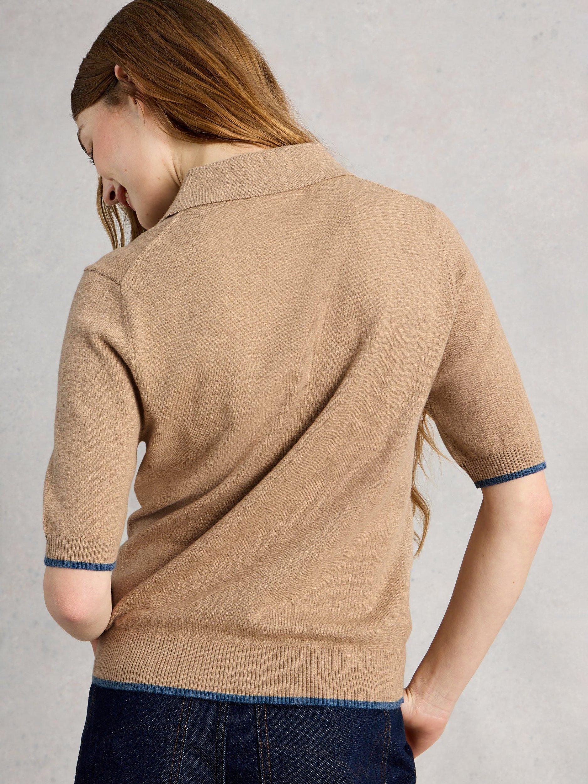 Product image 2 of 6, which shows White Stuff Poppy Knit Polo Shirt, Natural, 6