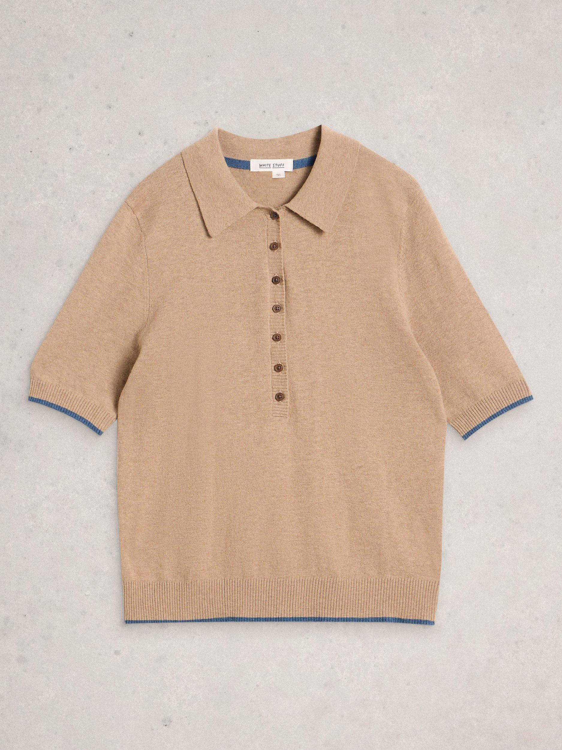 Product image 5 of 6, which shows White Stuff Poppy Knit Polo Shirt, Natural, 6