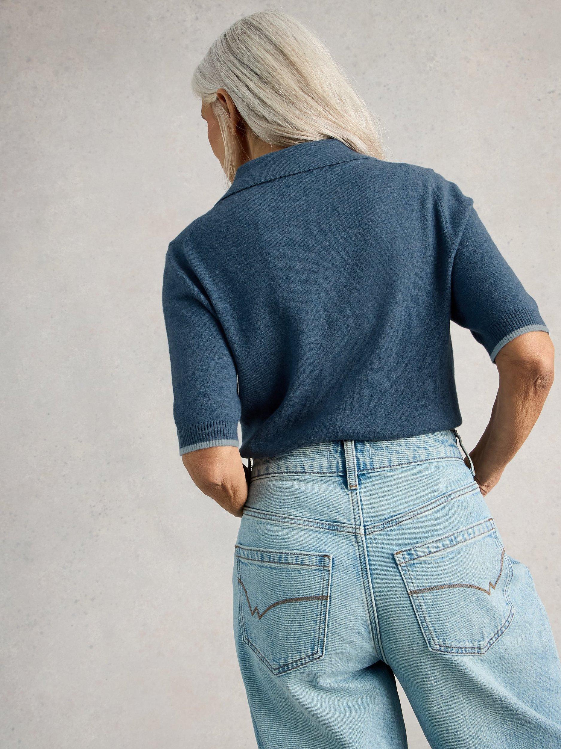 Product image 2 of 6, which shows White Stuff Poppy Knit Polo Shirt, Mid Blue, 6