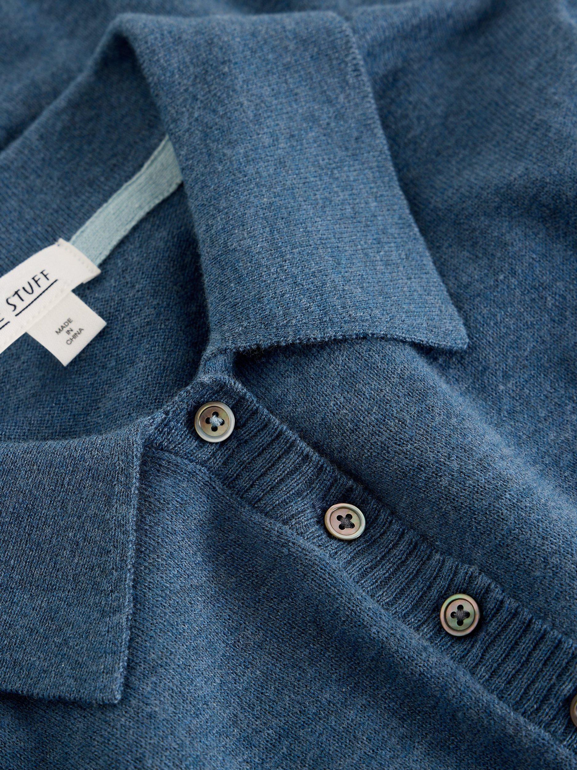 Product image 6 of 6, which shows White Stuff Poppy Knit Polo Shirt, Mid Blue, 6