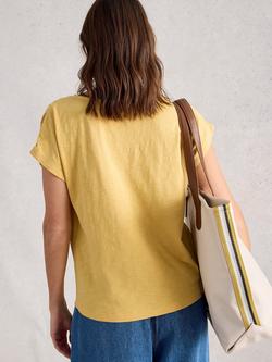 White Stuff Pure Cotton Boat Neck Ruched T-Shirt, Light Yellow - view 2, Light Yellow