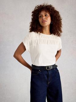 White Stuff Rachel Ruched Yoke T-Shirt, White, White