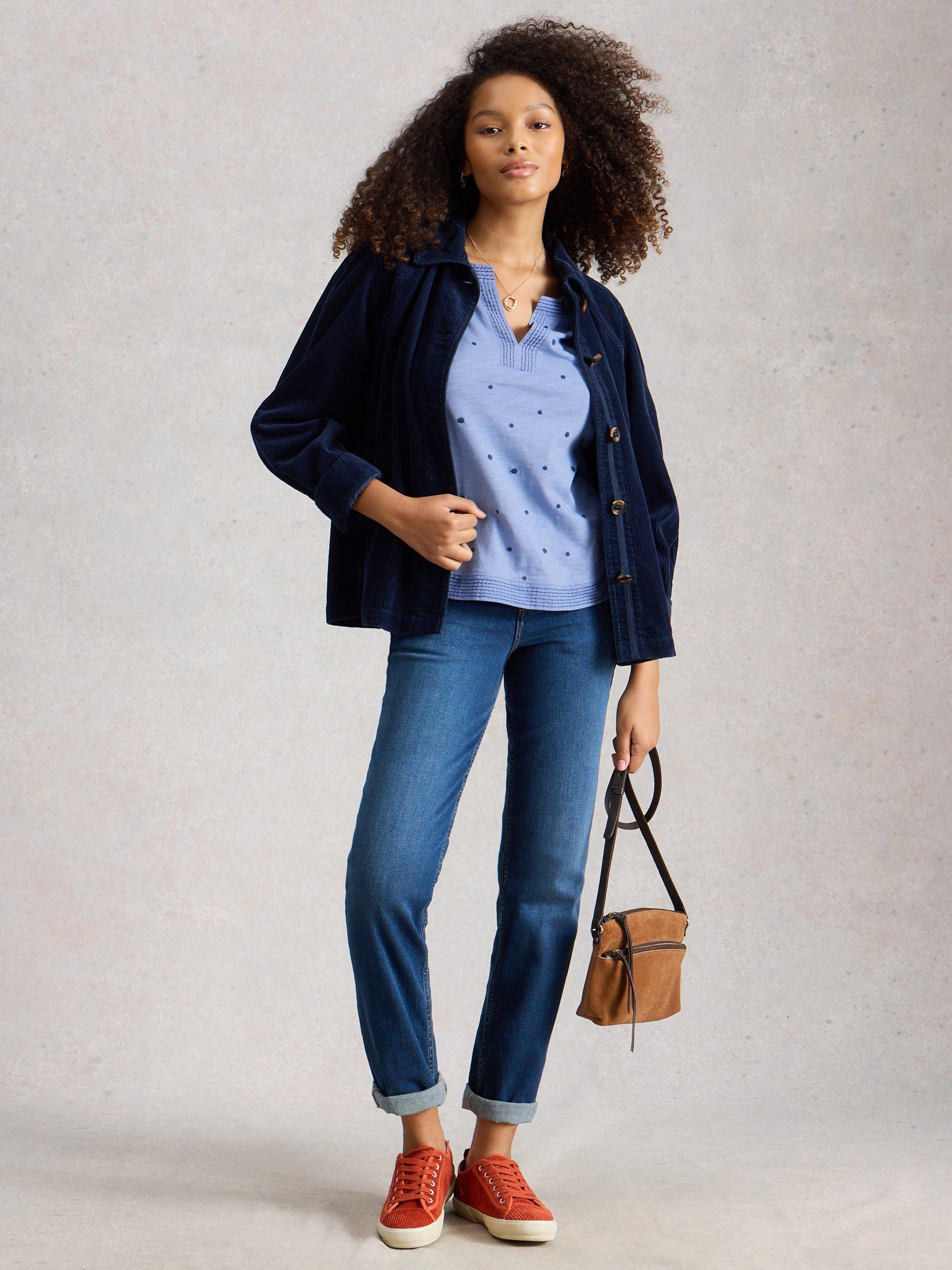 Product image 1 of 6, which shows White Stuff Weaver Embroidered Spot T-Shirt, Blue/Multi, 6