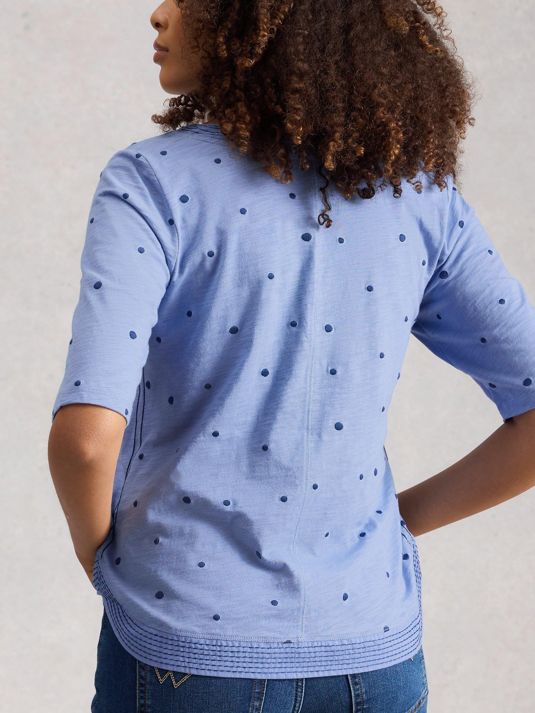 Product image 2 of 6, which shows White Stuff Weaver Embroidered Spot T-Shirt, Blue/Multi, 6