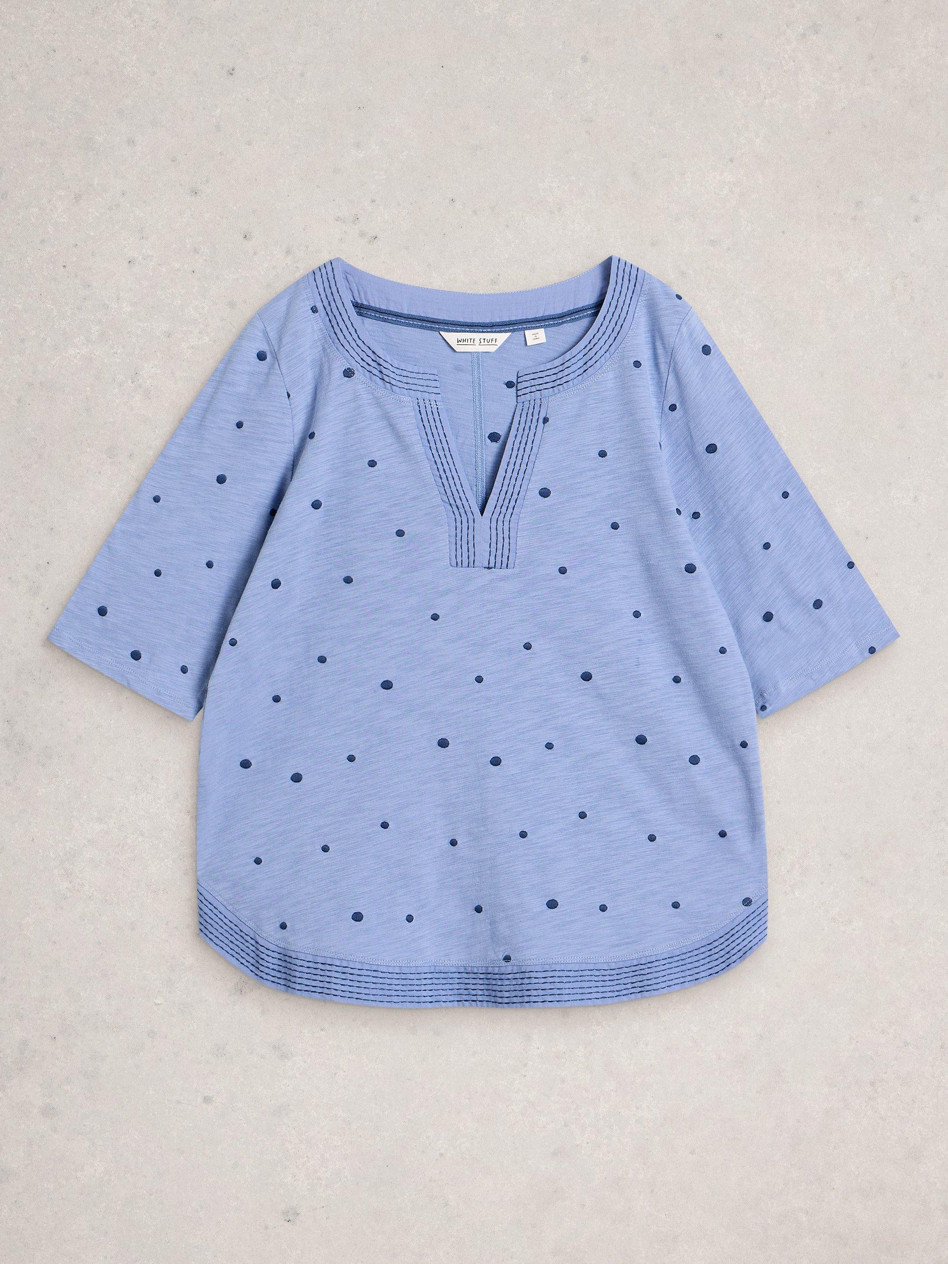 Product image 5 of 6, which shows White Stuff Weaver Embroidered Spot T-Shirt, Blue/Multi, 6